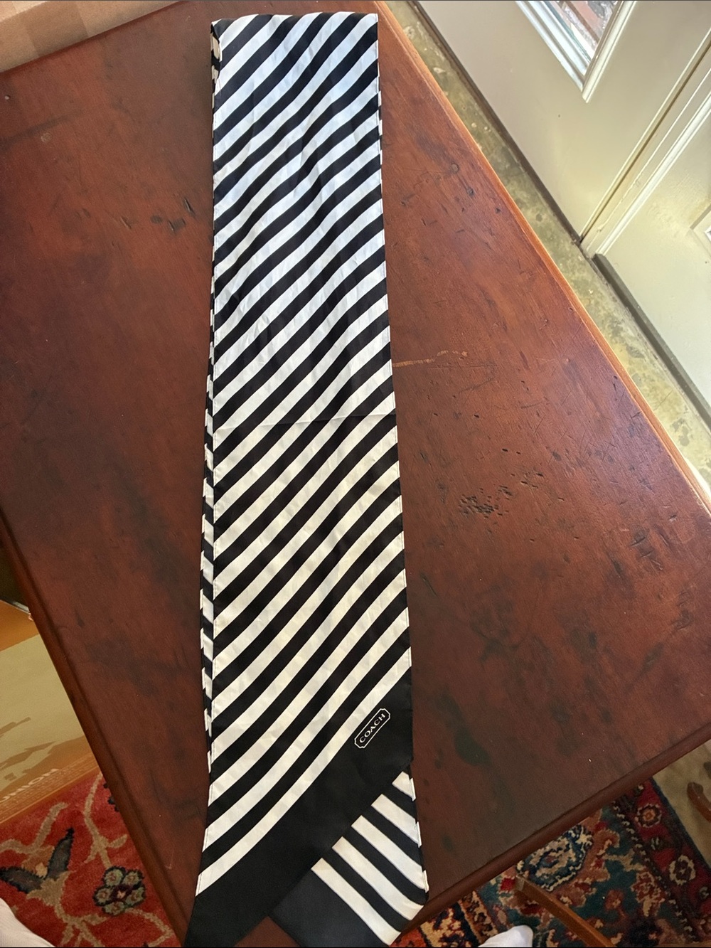 Coach Black and White Diagonal Stripe Scarf